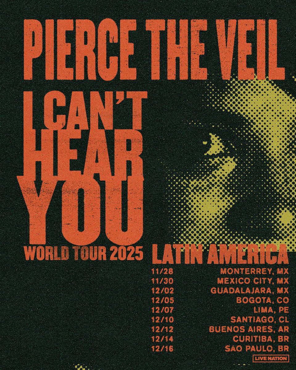 ¡RECIÉN ANUNCIADO! 🚨 Pierce The Veil llegará a Latinoamérica con su gira I Can’t Hear You Tour. Para más información, visita livenation.lat 🔥