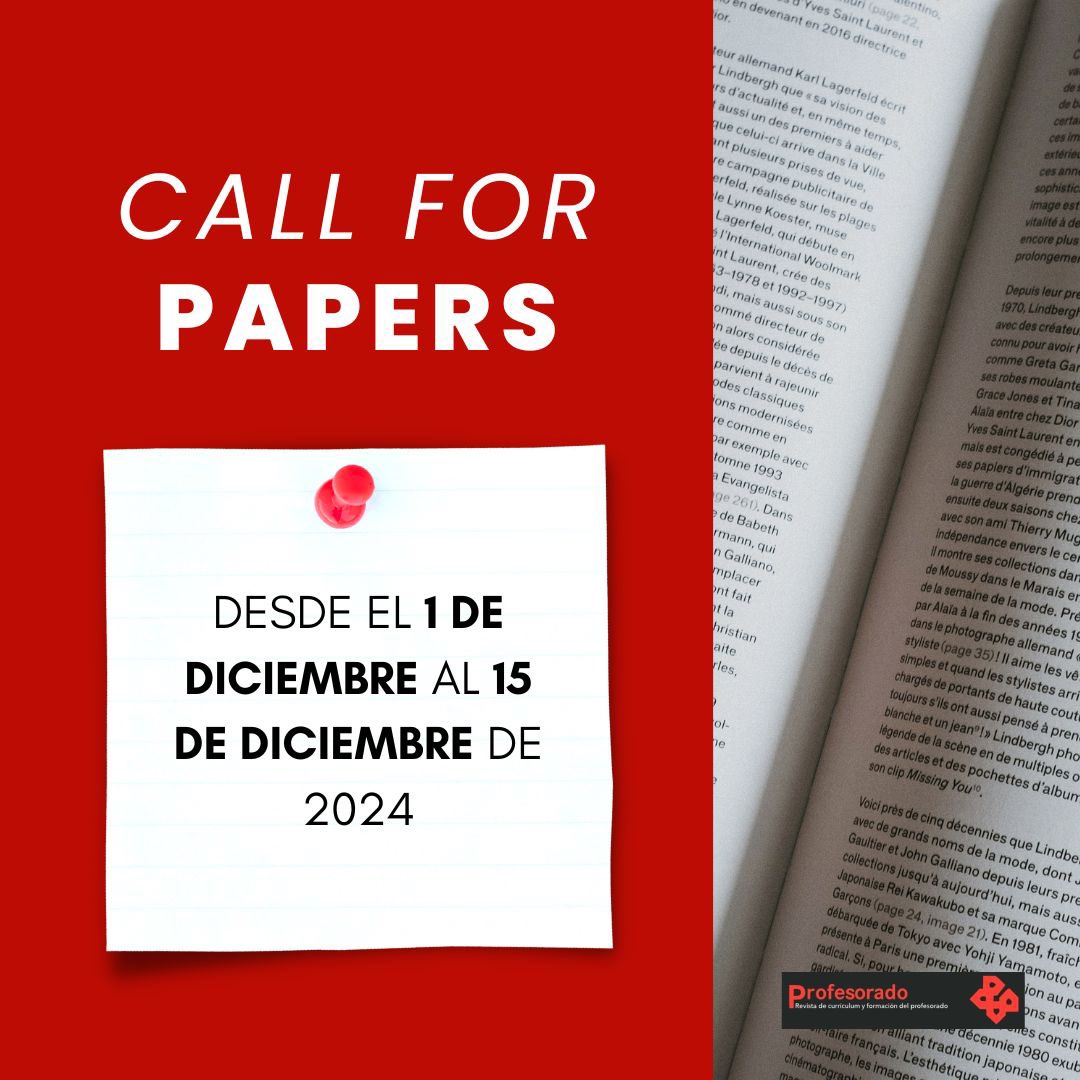 Profesorado, revista de Currículum y Formación (@rev_profesorado) on Twitter photo 📢 ¡Atención!
Abierto el plazo de recepcion de artículos. Toda la información se encuentra en la página web de la revista #linkinbio👆
📅 Fecha final de recepción de artículos: 15 de diciembre de 2024. 📢 ¡Atención!
Abierto el plazo de recepcion de artículos. Toda la información se encuentra en la página web de la revista #linkinbio👆
📅 Fecha final de recepción de artículos: 15 de diciembre de 2024.