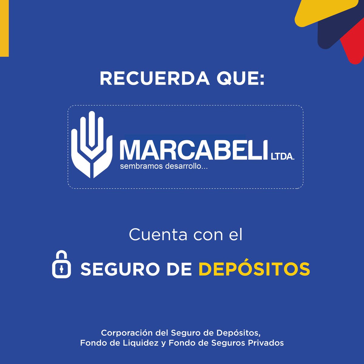 MarcabeliLtda's tweet photo. En Cooperativa de Ahorro y Crédito Marcabelí tus ahorros están protegidos, conoce la cobertura del Seguro de Depósitos en la siguiente página web
https://t.co/2lD0ZplnDZ https://t.co/MpufKLV3We