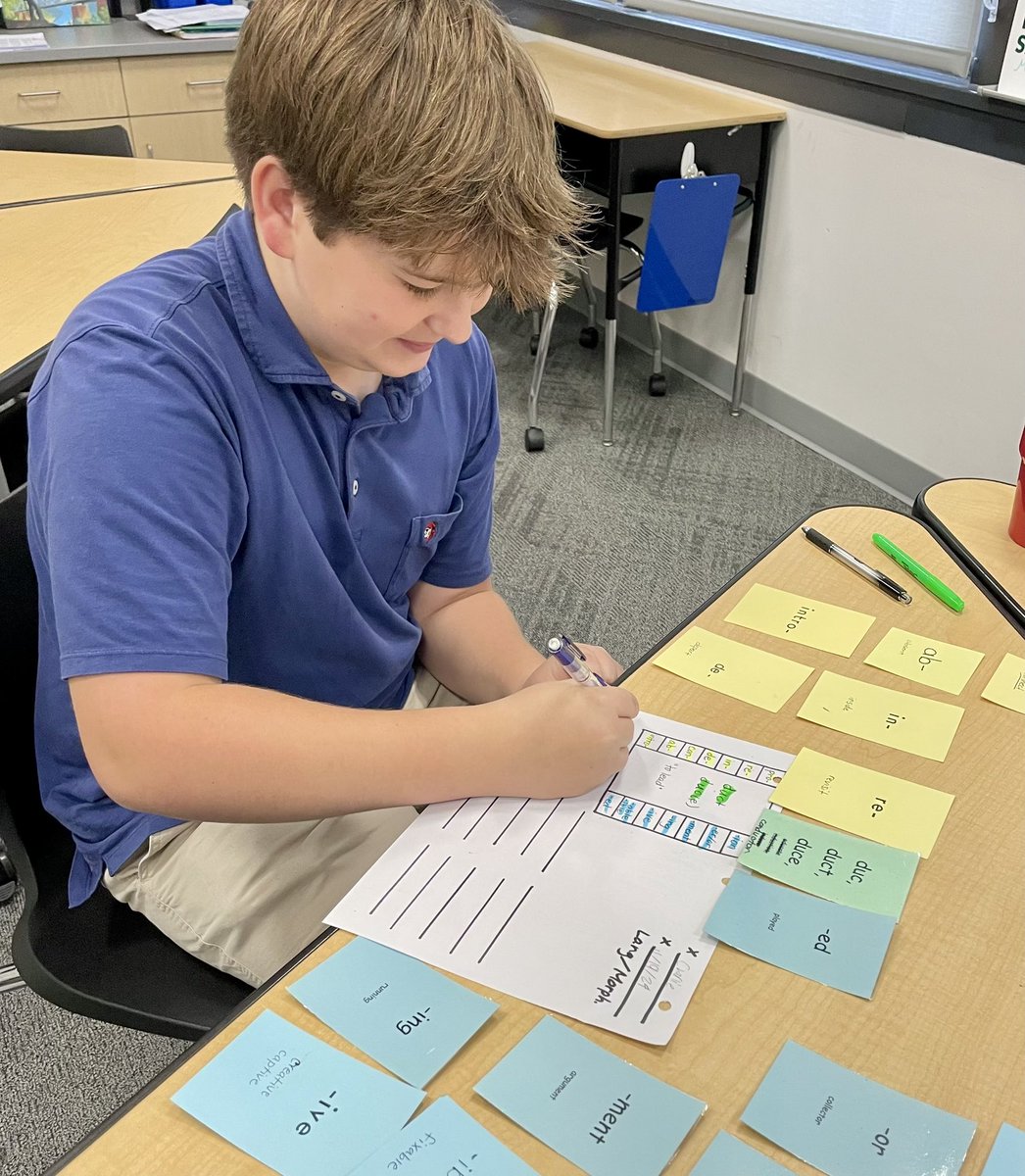 TLScolts's tweet photo. The Learning Center middle school students explore morphology—the study of prefixes, roots, and suffixes! By breaking words down into manageable parts, they’re making reading and spelling less overwhelming and more fun. 📚✨ https://t.co/KF4SA4RTeV