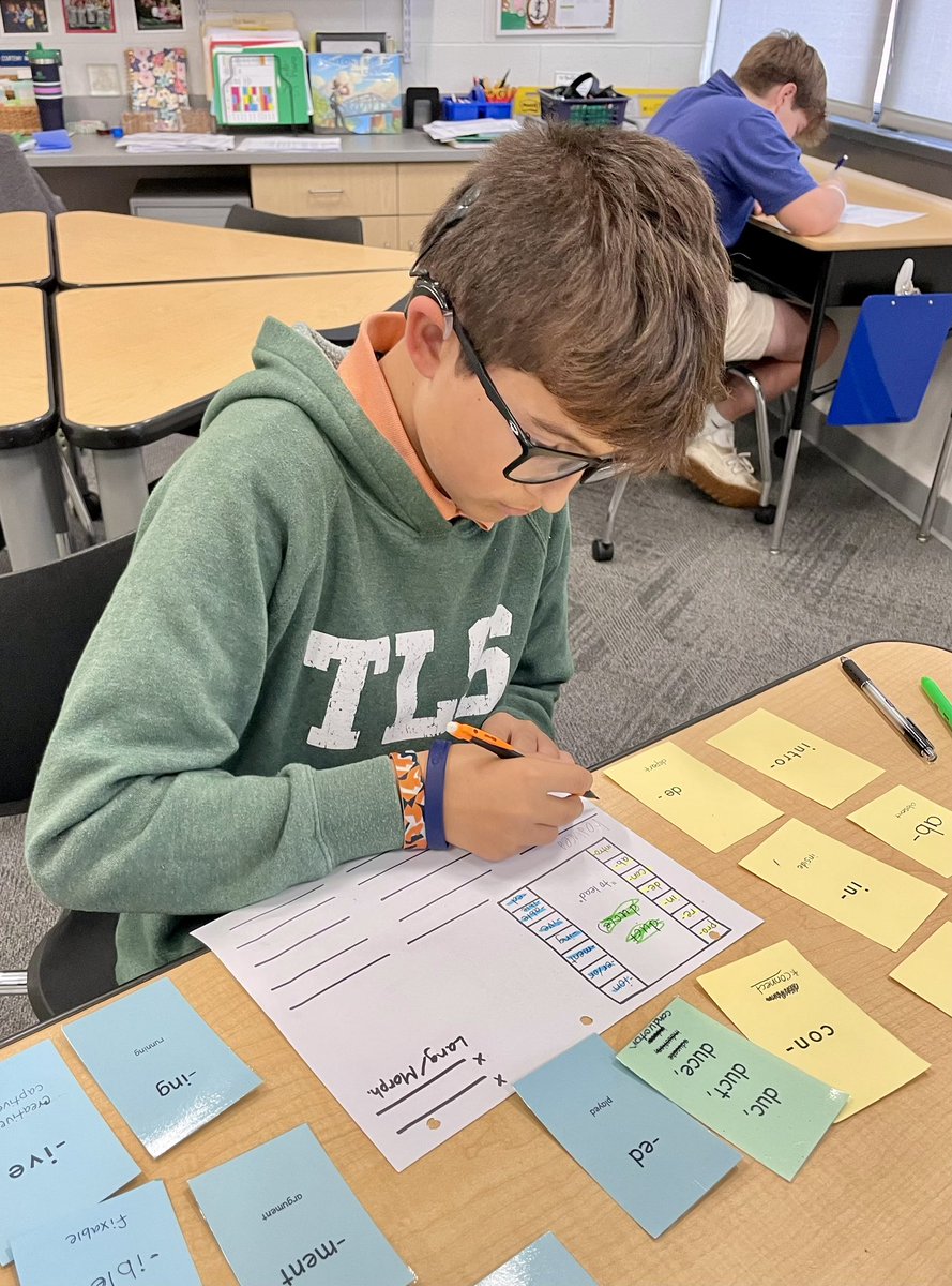 TLScolts's tweet photo. The Learning Center middle school students explore morphology—the study of prefixes, roots, and suffixes! By breaking words down into manageable parts, they’re making reading and spelling less overwhelming and more fun. 📚✨ https://t.co/KF4SA4RTeV