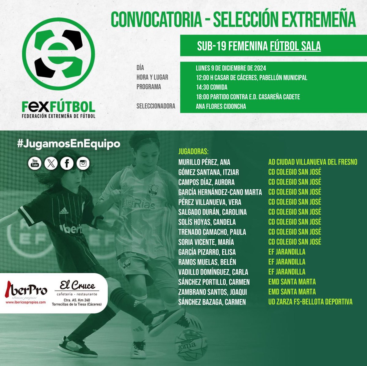 💚🤍🖤 | #SelecciónExtremeña |

📌Nuevas convocatorias para las selecciones extremeñas femeninas de fútbol sala el próximo fin de semana en 📍Almoharín y 📍Casar de Cáceres.

#SomosFEXFUTBOL
#VamosExtremeña