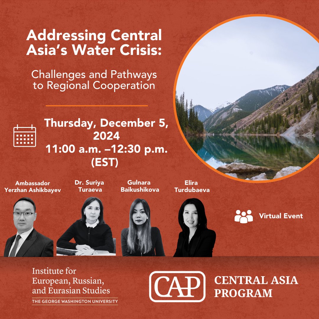 Join us for a panel discussion exploring the complexities of water management in Central Asia, where mounting pressures from population growth, industrial expansion, and climate change demand urgent attention.
RSVP: lp.constantcontactpages.com/ev/reg/znbcgpf