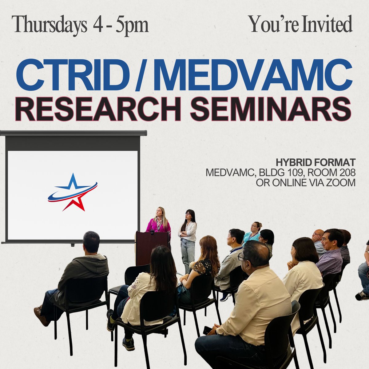 Don't forget to join us for our weekly #Research Seminars hosted at <a href="/VAHouston/">VA Houston</a> on Thursdays!

These sessions promote collaboration among new &amp; established investigators, and our audience includes researchers, clinicians, trainees &amp; staff

Upcoming schedule tinyurl.com/CTRIDsched