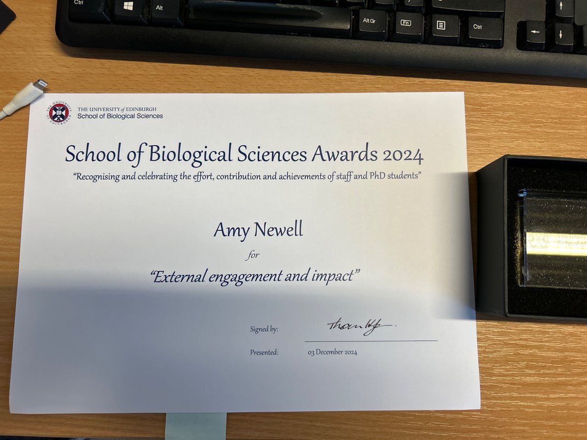Amy Newell (@_amynewell) on Twitter photo Earlier today I found out that I won the External Engagement and Impact award at the <a href="/SBSatEd/">Biological Sciences | University of Edinburgh</a> awards 2024!
Congratulations to all the other amazing winners and nominees- you all do such amazing things!! Earlier today I found out that I won the External Engagement and Impact award at the <a href="/SBSatEd/">Biological Sciences | University of Edinburgh</a> awards 2024!
Congratulations to all the other amazing winners and nominees- you all do such amazing things!!
