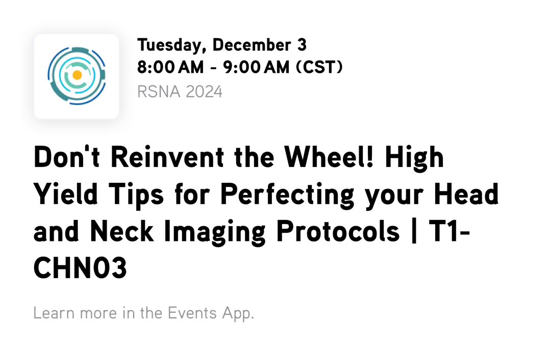 Hillary Kelly, MD (@hillaryrkelly) on Twitter photo The most impassioned talk you’ll ever hear on imaging in Meniere’s! If you missed it you can watch <a href="/amyfjuliano/">Amy Juliano</a> <a href="/RSNA/">RSNA</a> Meeting Central:
Don't Reinvent the Wheel! High Yield Tips for Perfecting your Head and Neck Imaging Protocols | T1-CHN03 #RSNA24
<a href="/meei_radiology/">MEEI Radiology</a> <a href="/ASHNRSociety/">ASHNR</a> The most impassioned talk you’ll ever hear on imaging in Meniere’s! If you missed it you can watch <a href="/amyfjuliano/">Amy Juliano</a> <a href="/RSNA/">RSNA</a> Meeting Central:
Don't Reinvent the Wheel! High Yield Tips for Perfecting your Head and Neck Imaging Protocols | T1-CHN03 #RSNA24
<a href="/meei_radiology/">MEEI Radiology</a> <a href="/ASHNRSociety/">ASHNR</a>