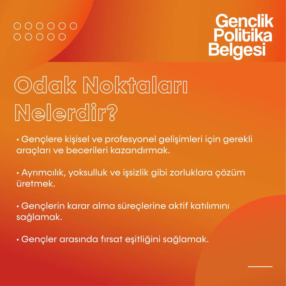 📌Gençlerin gelişimini desteklemek, fırsat eşitliği sunmak ve geleceği birlikte inşa etmek için Gençlik Politika Belgesi Vizyon Çalıştayları’ndayız!

🗺️ Gençlik Politikası gençlerin ihtiyaçlarını, haklarını ve hedeflerini merkeze alan, onları güçlü bir geleceğe hazırlayan bir yol