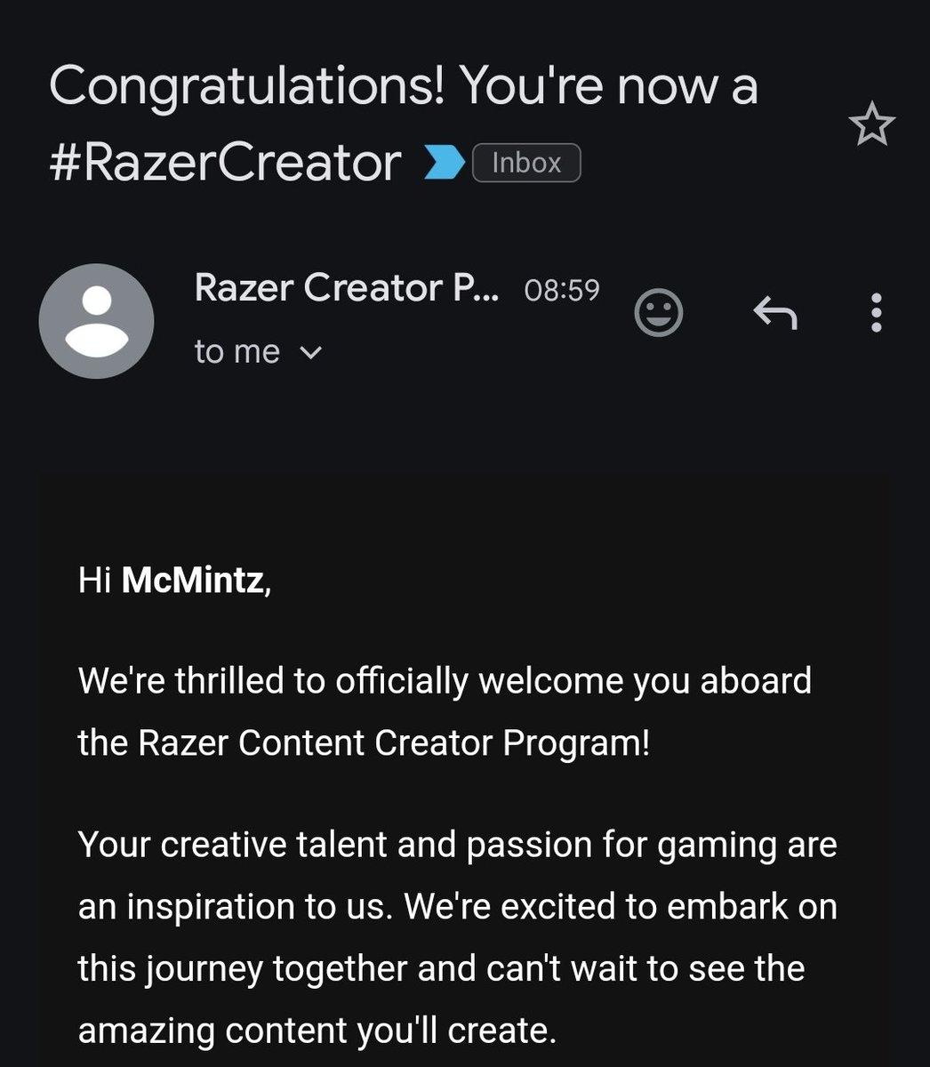 HOLY SMOKES! I GOT IN AS A RAZER CREATOR! 

HECK YEAH! 🔥

I promise I will be the best I can be! 💚

#RAZERCREATOR