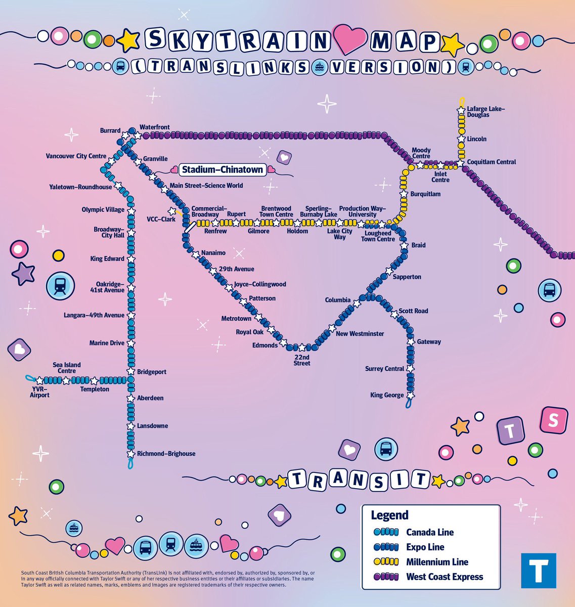 erastourticketz's tweet image. Here’s your SKYTRAIN MAP (Translink’s Version) for TAYcouver! @TransLink @bcplace #VancouverTSTheErasTour