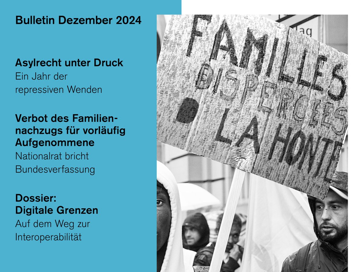 Jetzt online: Das Dezember-Bulletin von Solidarité sans frontières, mit zahlreichen Artikel zu den aktuellen Angriffen auf das Asylrecht und einem Dossier zu digitalen Grenzen: sosf.ch/de/publication…