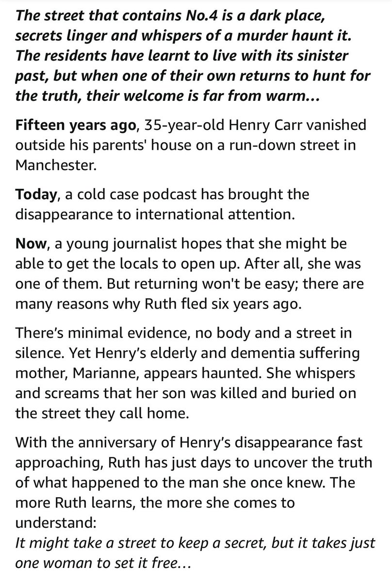 Here is a holiday treat. The Secret at No. 4 is now 99p on Kindle! 
If you like locked room, cold case, Northern crime- this will be right up your street. 
Can a fifteen year disappearance be solved or will the street keep its secrets? 📚👀
amzn.eu/d/9f8tB5a