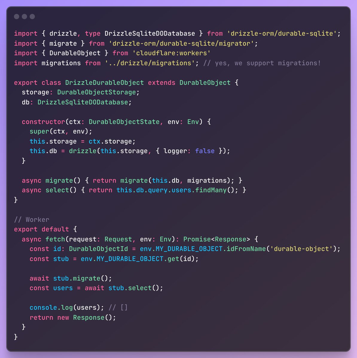 DrizzleORM's tweet image. Drizzle now supports @CloudflareDev Durable Object SQLite 🚀
we don't have support for Drizzle Studio though, we would need to colab with Cloudflare Team on that