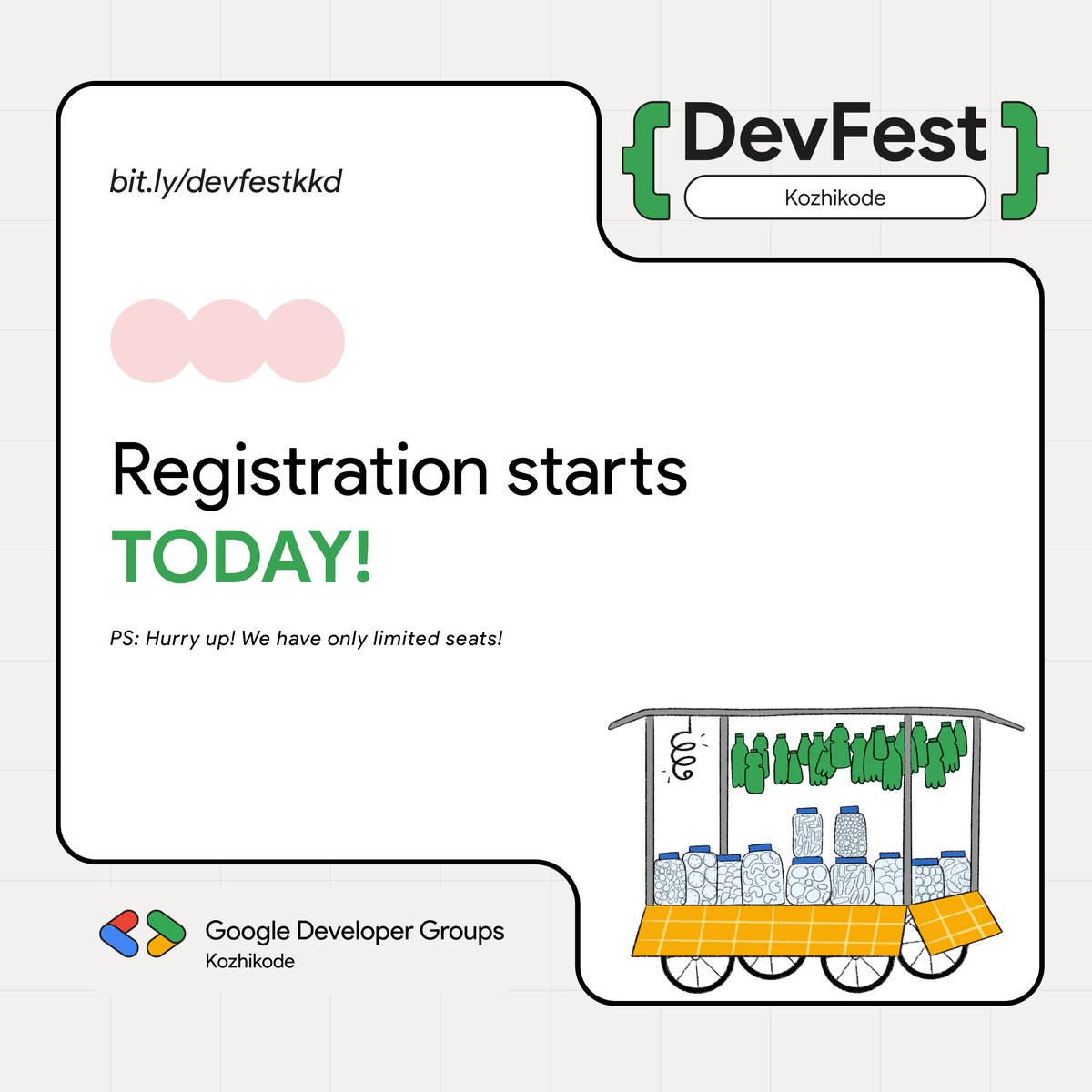 Finally, it's time folks! What are you waiting for? Register now!

🔗 bit.ly/devfestkkd

#DevFest #DevFest2024 #GDG #GDGKozhikode