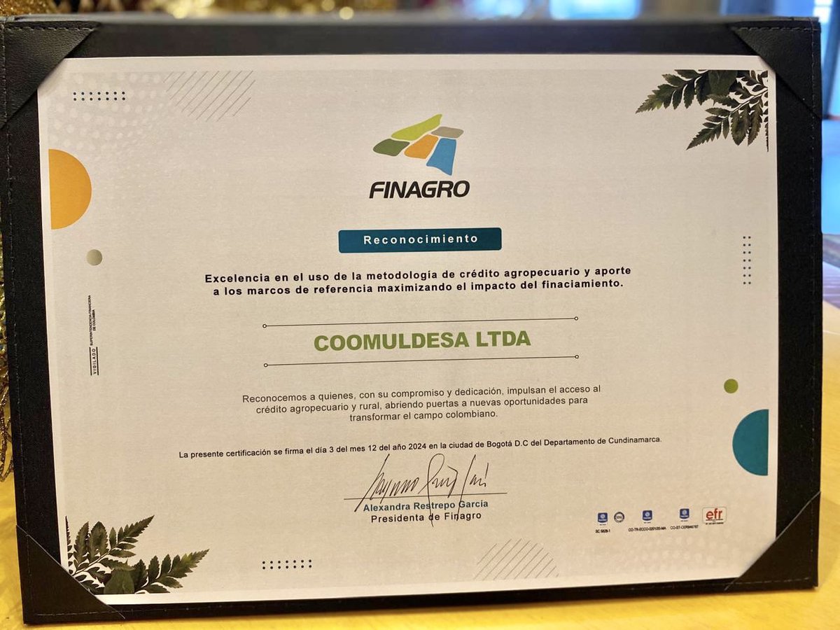Coomuldesa's tweet photo. En este momento, se lleva a cabo la entrega de los Premios @Finagro 2024, y nos enorgullece anunciar que #Coomuldesa ha obtenido dos reconocimientos destacados.

Estos logros reflejan nuestro compromiso con el desarrollo de las comunidades y el apoyo al agro.🌱🌾 https://t.co/BRSZysR46L