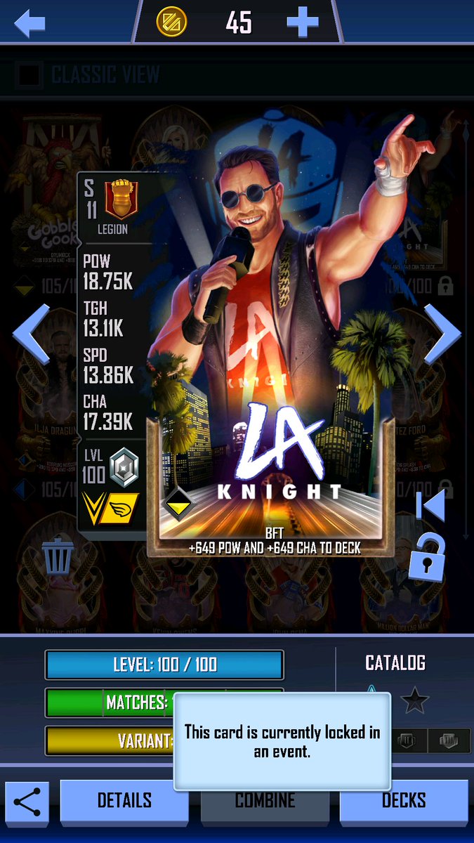 withfear_'s tweet photo. Why can't I pro my LA Knight ?!? Where Is It locked ? #WWESuperCard #WWESuperCard https://t.co/p9vENJgDB9