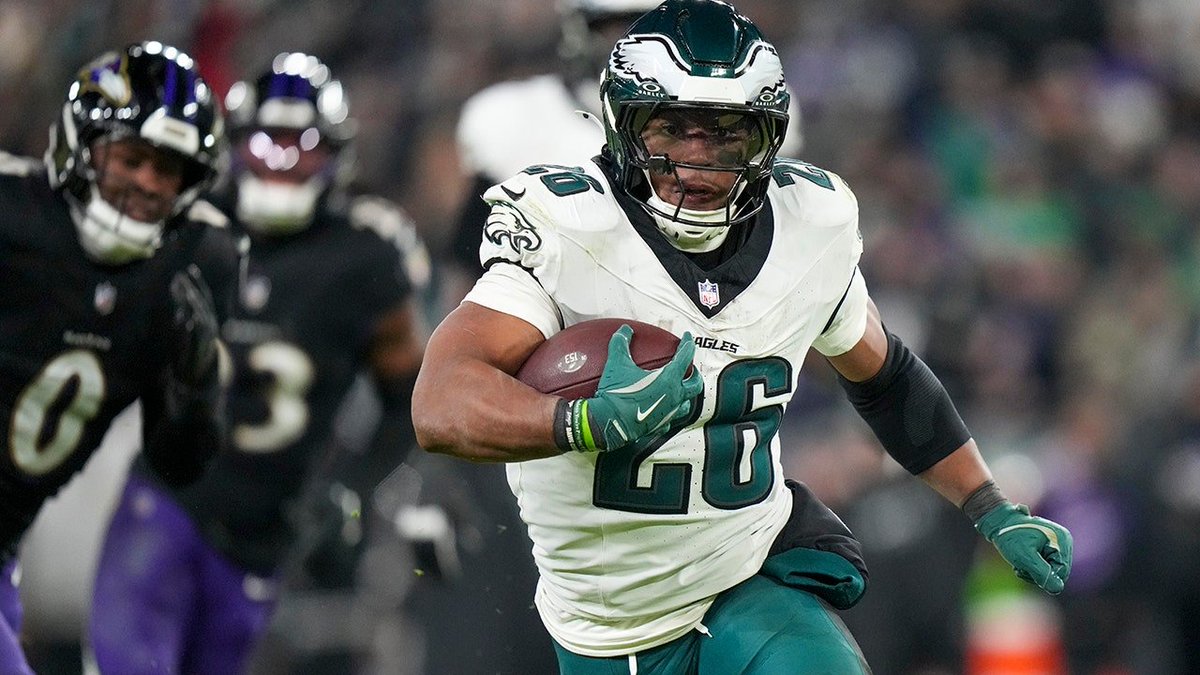 nflrums's tweet photo. #NFL Rushing Yard Leaders

#Eagles Saquon Barkley - 1,499
#Ravens Derrick Henry - 1,407
#Packers Josh Jacobs - 987
#Lions Jahmyr Gibbs - 973
#Rams Kyren Williams  - 926
#Panthers Chubba Hubbard - 919 
#Saints Alvin Kamara - 894 
#Texans Joe Mixon - 887
#Falcons Bijan Robinson - 885
#Titans Tony Pollard - 835
#Steelers Najee Harris - 824