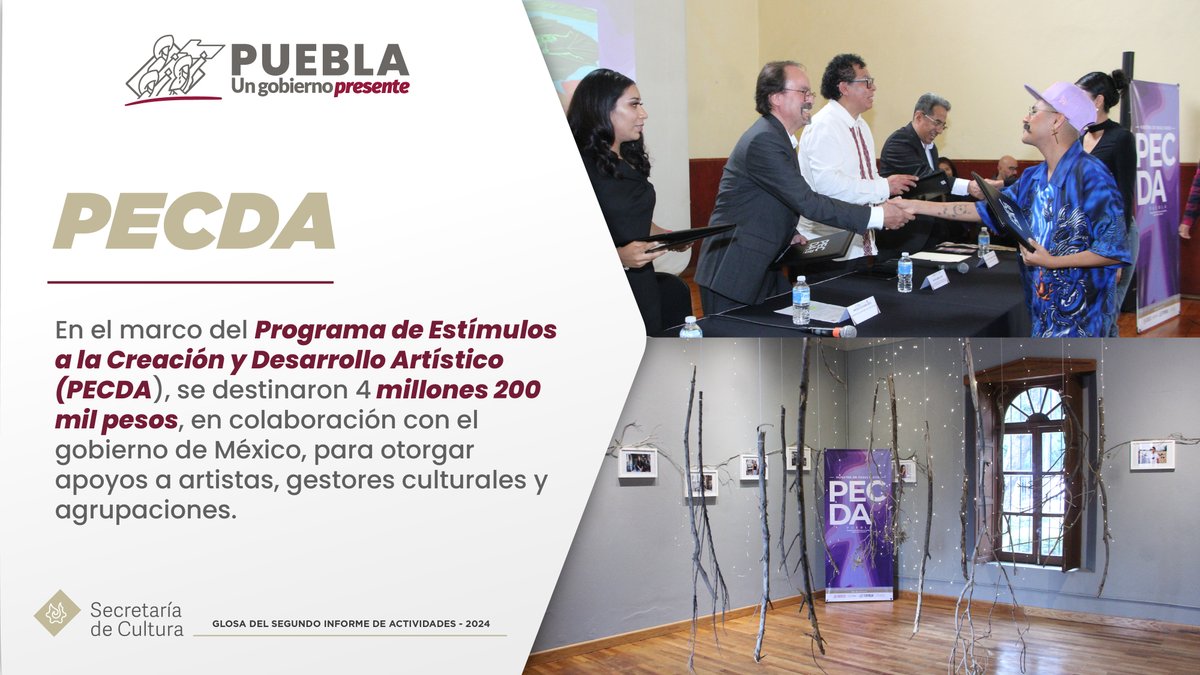 CulturaGobPue's tweet photo. #SomosCultura 🫶 | En el marco del Programa de Estímulos a la Creación y Desarrollo Artístico #PECDA, se destinaron 4 millones 200 mil pesos, en colaboración con el @GobiernoMX. https://t.co/BQufKpmUyU