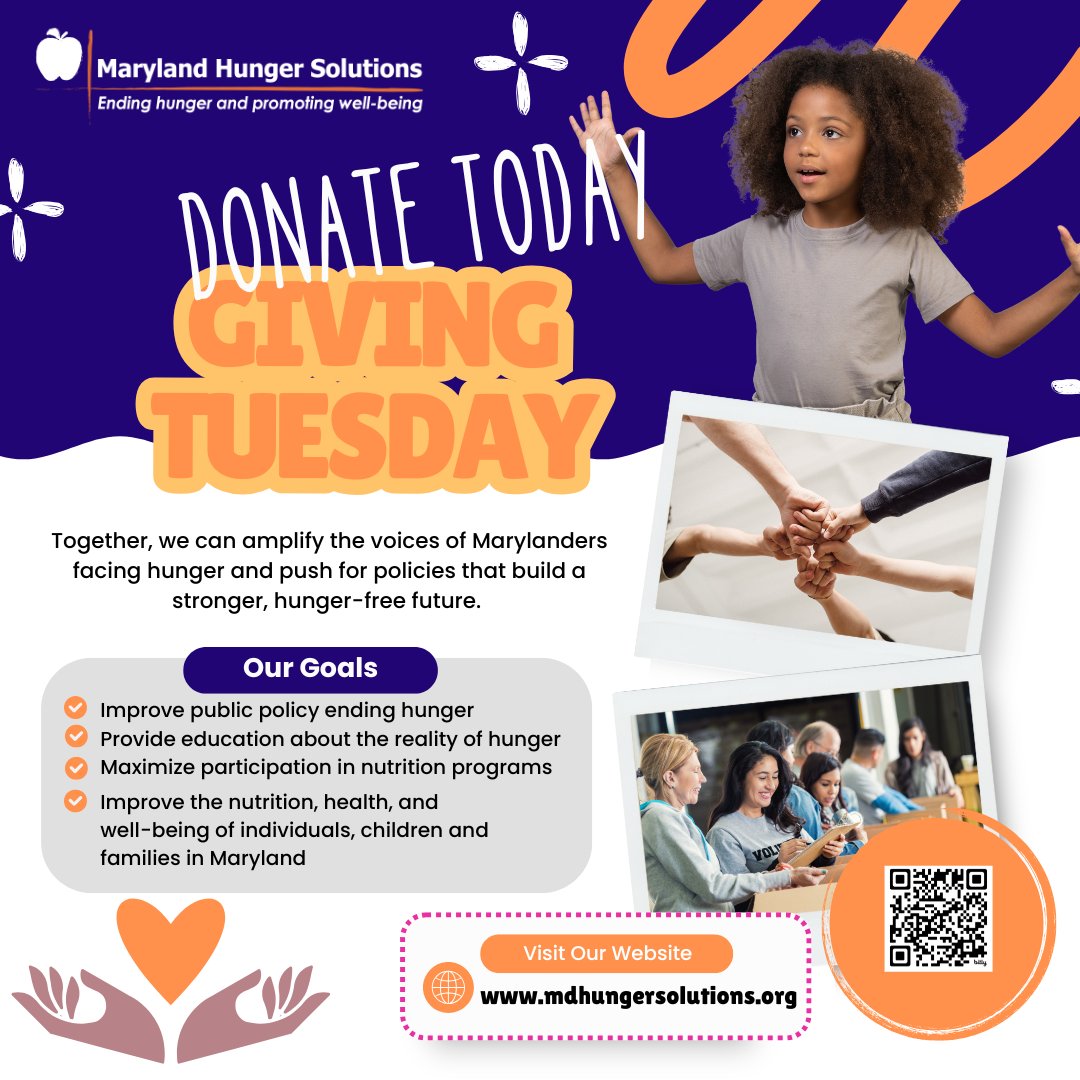 This #GivingTuesday be the voice for change in MD! Join us in advocating for policies that tackle hunger at its roots. Together we can amplify the voices of Marylanders facing hunger and push for policies that build a stronger, hunger-free future!