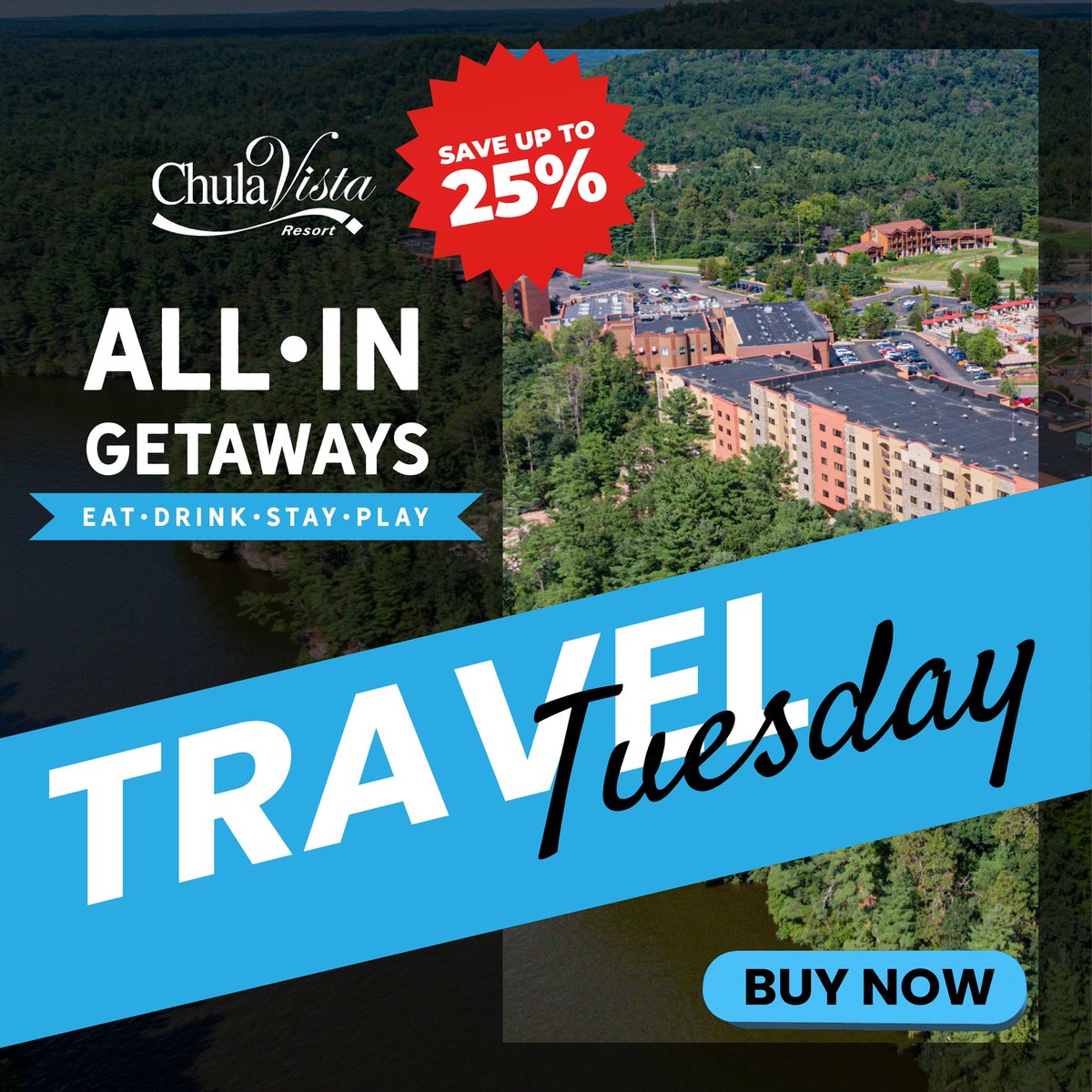 📣 #TravelTuesday is here! 🧳 Save up to 25% on All-In Getaways at Chula Vista Resort—waterpark passes, unlimited meals &amp; more! Book by Dec 10 for stays through 2025. 

Don’t miss out! 👉 bit.ly/3OBTe28 #TravelTuesday