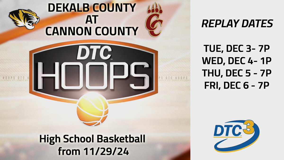 High school basketball continues this season with a replay of the November 29th game between the Cannon County Lions and the DeKalb County Tigers airing on DTC3 beginning this evening.