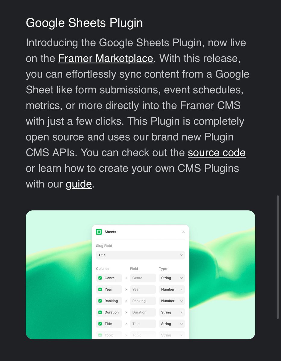 Wow <a href="/framer/">Framer</a> with Google sheets as CMS?! Makes updating site content ridiculously accessible/easy…