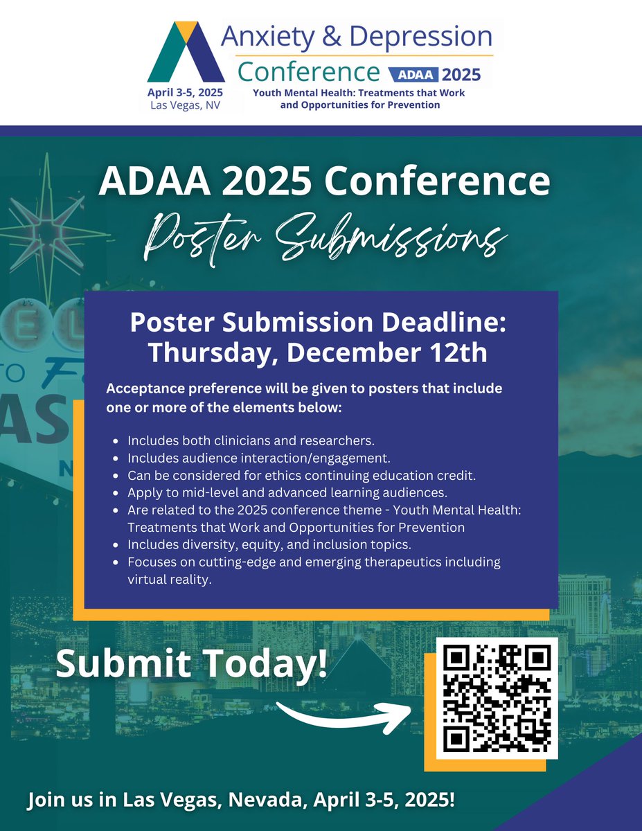 Don't miss out on the chance to submit your poster abstract to ADAA and join us for an amazing conference in Las Vegas! Deadline is Dec 12! #adaa