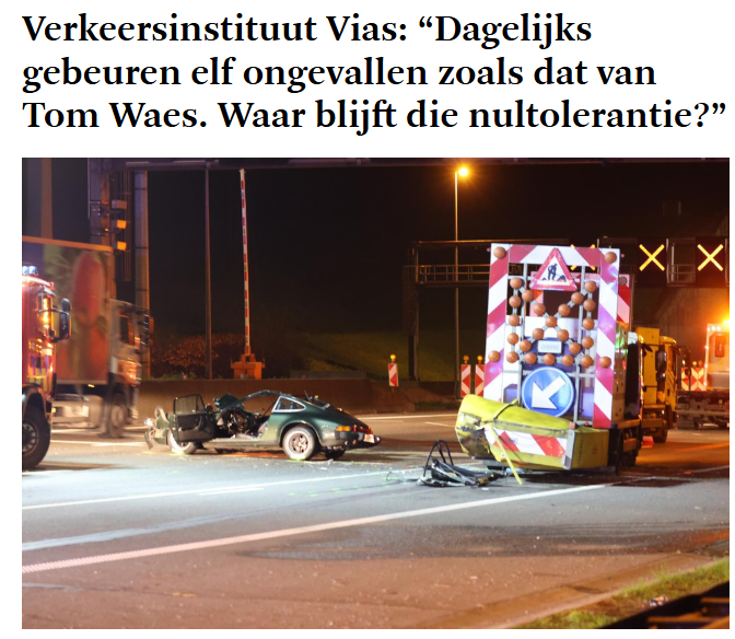 Rijden en drinken gaan niet samen. Wie ook achter het stuur zit.

➡️ 11 ongevallen/dag met een dronken chauffeur en gewonde of dodelijke slachtoffers
➡️ Gemiddeld dan rond de 1,7 promille (=8 a 10 pinten)

Nultolerantie voor alcohol in het verkeer én meer controles redden levens.