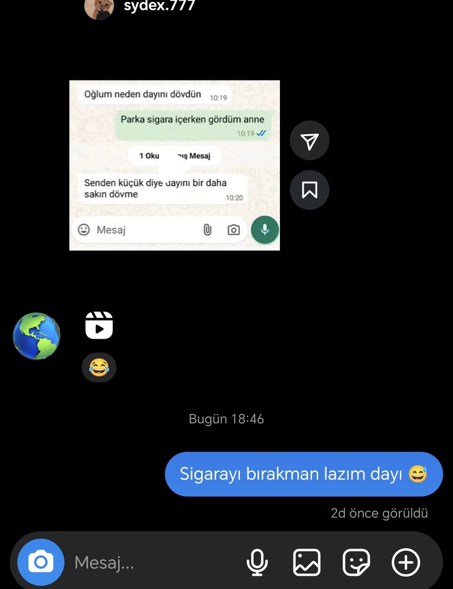 Az önce dayımı tehdit ettim umarım anlamamıştır 😬