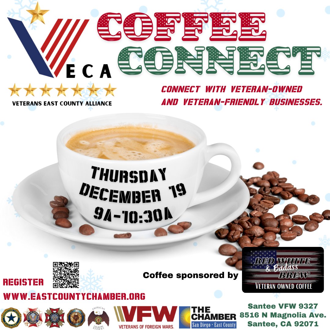 sdeccc's tweet image. #VECA #CoffeeConnect is happening on the 19th - join us! business.eastcountychamber.org/events/details… #VeteranOwned #VeteranFriendly