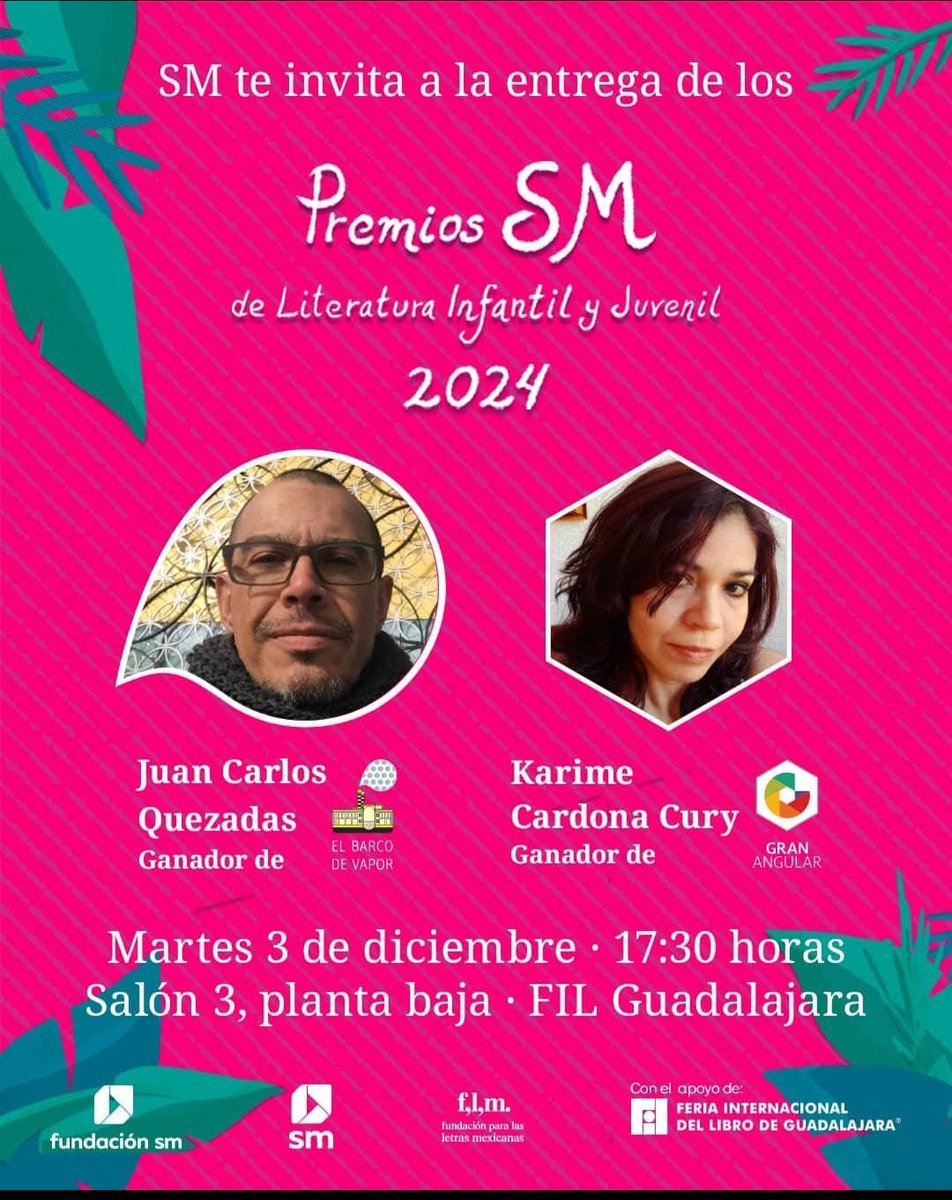 Nos vemos a las 5:30 en la FIL para la entrega de los Premios SM. 
Y como diría el poeta:

 🎵 ¿Qué pasará? ¿Qué misterio habrá? Puede ser mi gran noche... 🎵

😸🥇📚