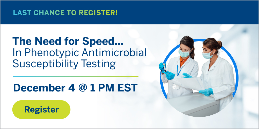 Spots for tomorrow’s webinar are almost full! Now is your last chance to sign up to hear Dr. Linoj of Henry Ford Health speak about the importance of fast AST in improving patient outcomes. 

Register for free here 👉 bit.ly/3Zo1JEf