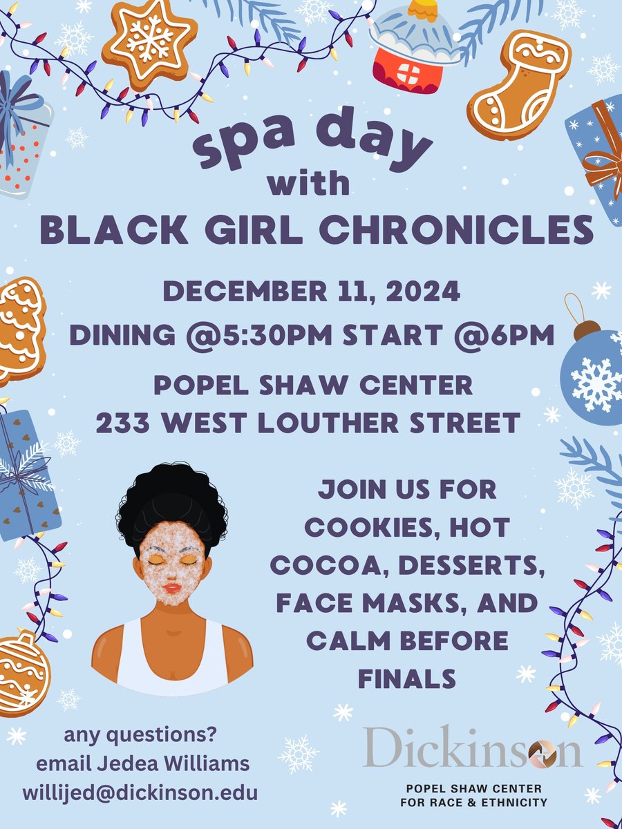 Spa Day with Black Girl Chronicles! Wednesday, December 11th at the Popel Shaw Center - Food will be served at 5:30. See you there!