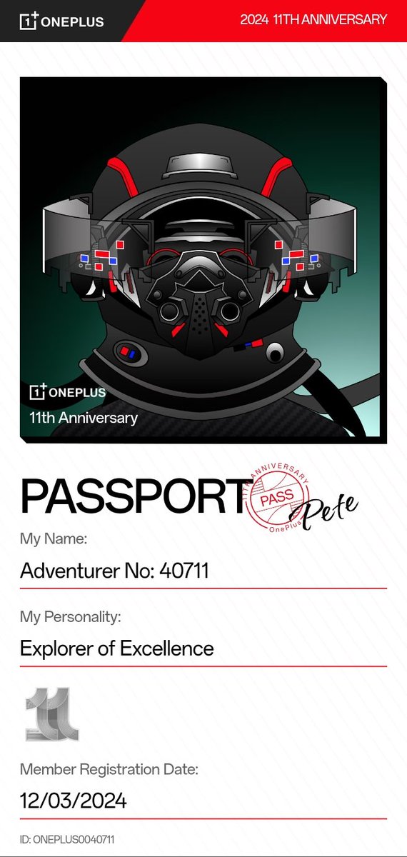 ManishChindhal2's tweet photo. @OnePlus_IN Adventurer No. [40711] – Grab your passport and your favourite OnePlus. It can make a dull day look like an adventure. Get yours now! 🛫 🌏  #OnePlus11thAnniversary #A11EyesAhead. https://t.co/Yd7pvfQgMx https://t.co/ePvZT2ES1L