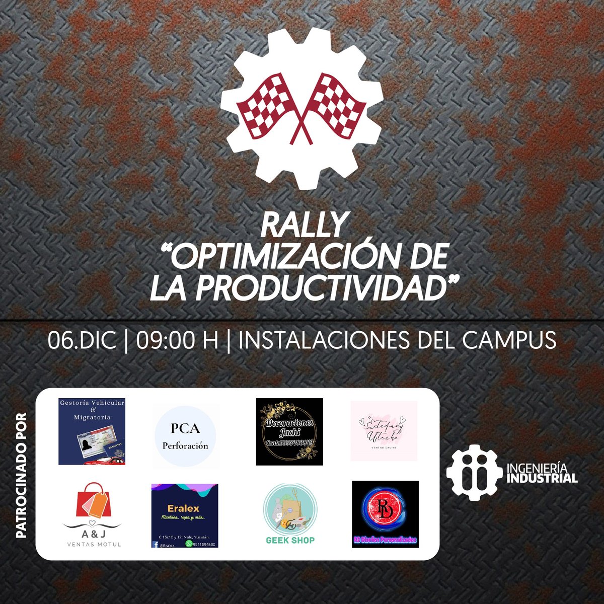 🎉 Cierre de la Semana de Ingeniería Industrial 2024 🚀

📅 Este 6 de diciembre concluimos con broche de oro con tres emocionantes concursos que no te puedes perder. 🙌

✨ ¡Te invitamos a asistir y ser parte de este gran cierre lleno de talento y creatividad! 👏👨‍🔧👩‍🔧