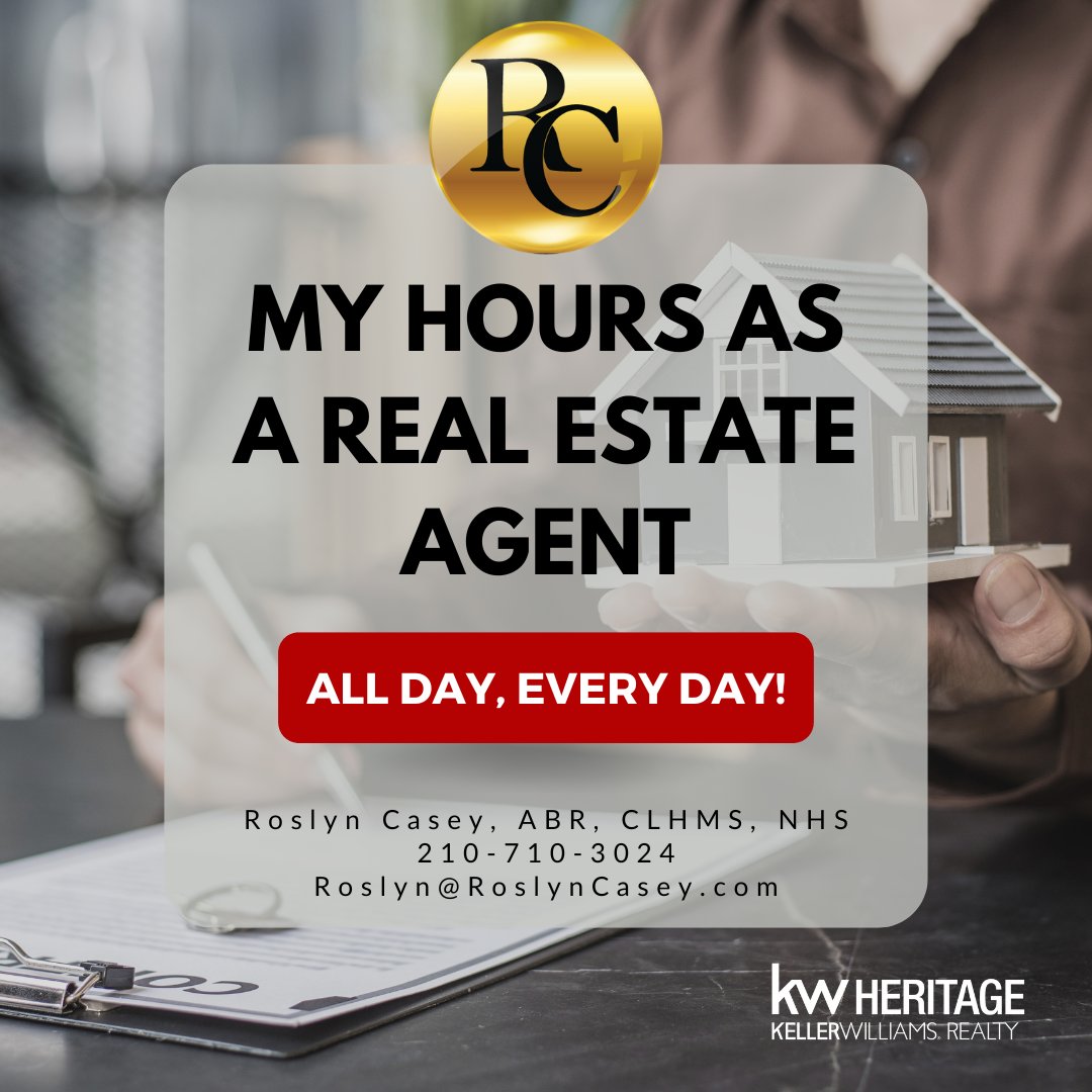 RoztheRealtor's tweet photo. Let's just say... every day, all day, anywhere, anytime! The real estate market can change in the blink of an eye and Roslyn is always ready to help! 
📱 210-710-3024 
💌 roslyn@roslyncasey.com https://t.co/U5hF6RoWlJ