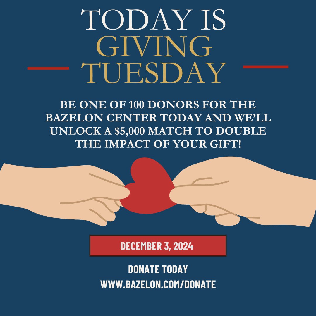 Join the movement in supporting the Bazelon Center to protect and advance the rights of people with disabilities. Be one of 100 donors today and we’ll unlock a $5,000 match to double the impact of your gift. Donate at Bazelon.org/donate today! #MentalHealth #GivingTuesday