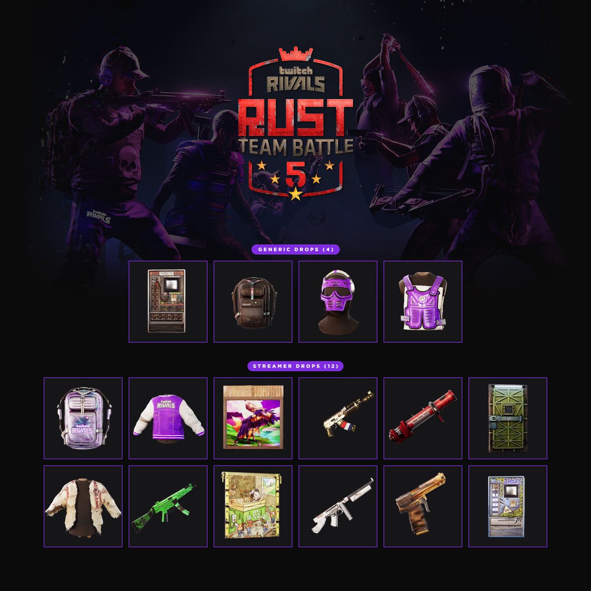 Mister_Shelby's tweet photo. 🗓️ Events à venir sur #Rust : 

📍 Du 9 au 13 décembre : l'événement que tout le monde attend, Twitch Rivals 5. Y'aura 4 skins génériques et 12 chez les streamers participants.

📍 Dès la fin du TR5 et jusqu'au 6 janvier : 5 Twitch drops de Noël (pour toute la catégorie Rust).

📍 À partir du 16 décembre, event de Noël activé sur les serveurs (cadeaux, drops, tout ça tout ça).

📍 L'update de décembre sera orientée QoL, et l'update de janvier sera du même genre (voir plus léger encore) vu les vacances des dev.