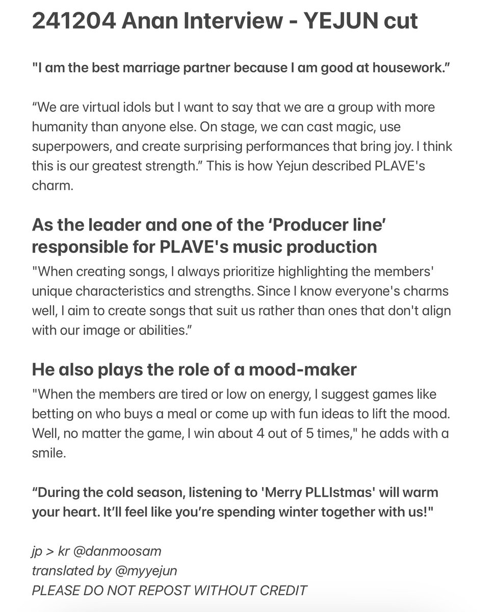 myyejun's tweet photo. [ENG TRANS] 241204 Anan Interview - YEJUN cut.

“We are virtual idols but I want to say that we are a group with more humanity than anyone else.” https://t.co/BpXqUOTuuu