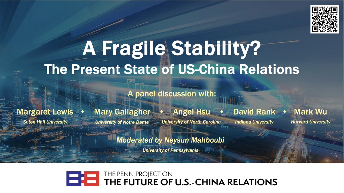 As a new year approaches, along with a new U.S. presidential administration, we invite you to join our live webinar "A Fragile Stability?: The Present State of U.S.-China Relations" on Thursday, December 5, from 5:15 to 6:30 pm ET, registration link at the QR code below: