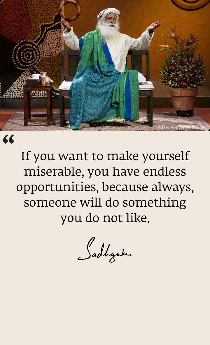gprady84's tweet photo. If you want to be miserable, it's very easy. But if want to be joyful everytime, its also very easy but you have to learn. Want to know how? Explore #InnerEngineering 
#MePostIE https://t.co/geUVfx9Khh