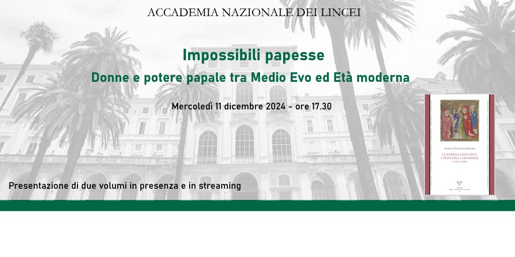 sismelgalluzzo's tweet photo. «Impossibili papesse. Donne e potere papale tra Medio Evo ed Età moderna». (Accademia Nazionale dei Lincei, Roma, 11/12/2024 ore 17.30. In presenza e in streaming.  Presentazione di due volumi 🔗https://t.co/lVQc2MgIsJ
#papessa #popejoan #medioevo https://t.co/qpOPrrnR7K