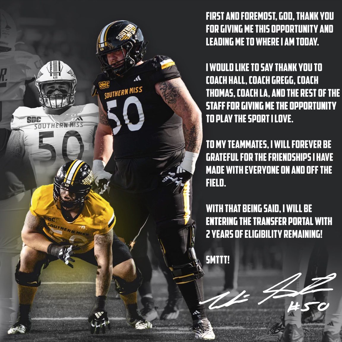 Wil Saxton (@wil_sax10) on Twitter photo I will be entering the transfer portal with 2 years of eligibility remaining.
Thank you Southern Miss!
9 starts
27 games played <a href="/RivalsPortal/">NCAA Transfer Portal</a> <a href="/On3sports/">On3</a> <a href="/247recruiting/">247Sports Recruiting</a> I will be entering the transfer portal with 2 years of eligibility remaining.
Thank you Southern Miss!
9 starts
27 games played <a href="/RivalsPortal/">NCAA Transfer Portal</a> <a href="/On3sports/">On3</a> <a href="/247recruiting/">247Sports Recruiting</a>