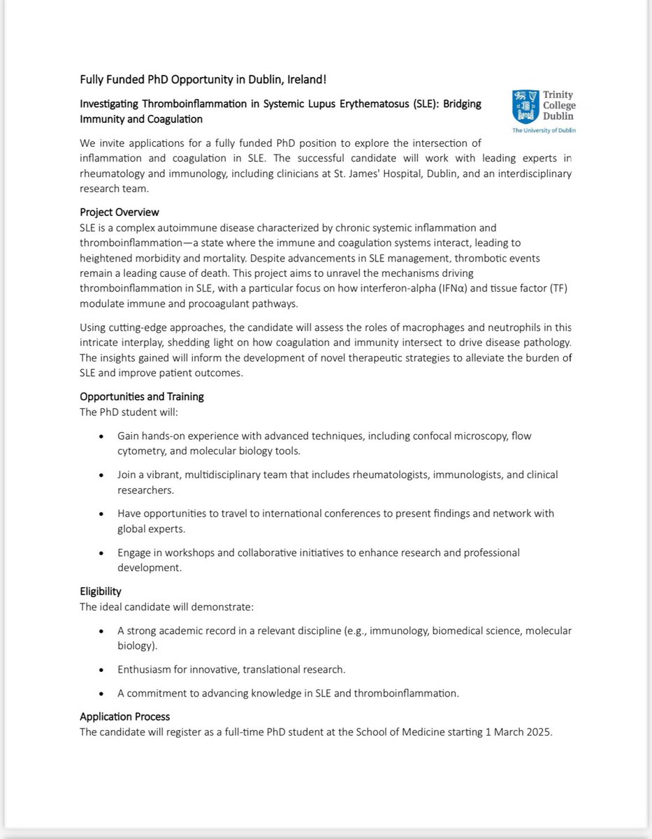 GinaLeisching's tweet image. 🚨 PhD Opportunity! 🚨
Join our team to explore the fascinating link between immunity & coagulation in SLE! 🌟 Cutting-edge research, advanced training, & real-world impact await.
#PhD #Immunology #Thromboinflammation #Research
