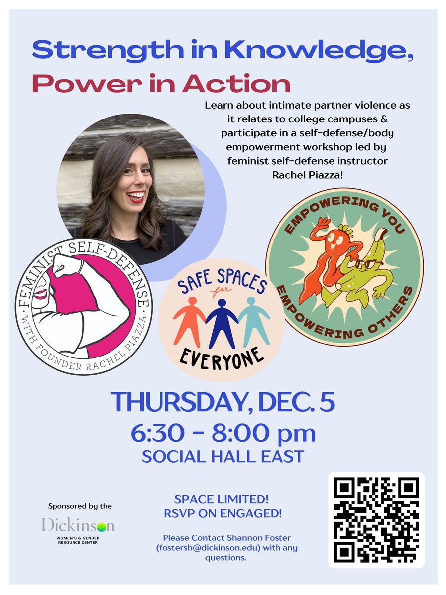 Feminist Self-Defense instructor Rachel Piazza will lead a self-defense/body empowerment workshop THIS THURSDAY at 6:30 in Social Hall East. Space is limited. RSVP ON ENGAGED!