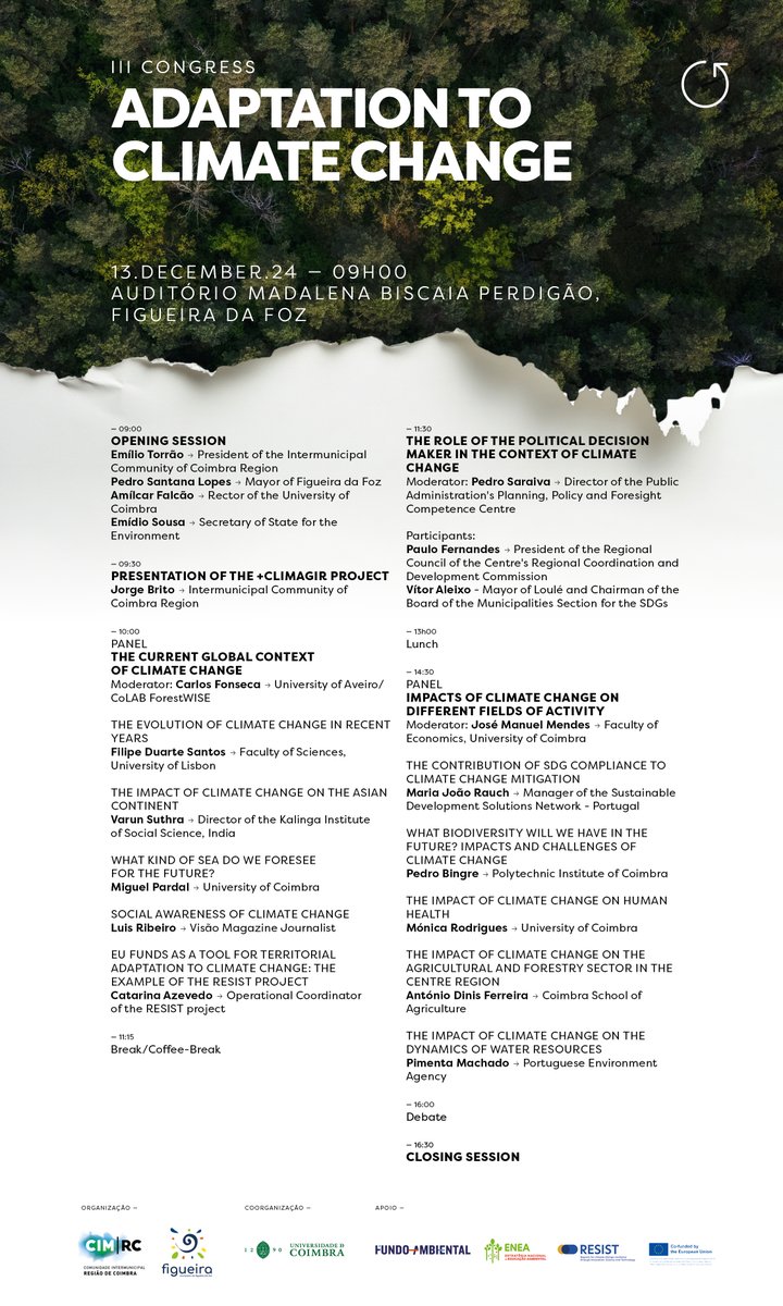 3rd Climate Change Adaptation Congress. <a href="/CimrCimrc/">CIMRCoimbra</a> , one of the partners of <a href="/RESISTProject/">RESIST🇪🇺</a>, are promoting this congress to discuss the pressing challenges of climate change adaptation. Registration: docs.google.com/forms/d/e/1FAI…