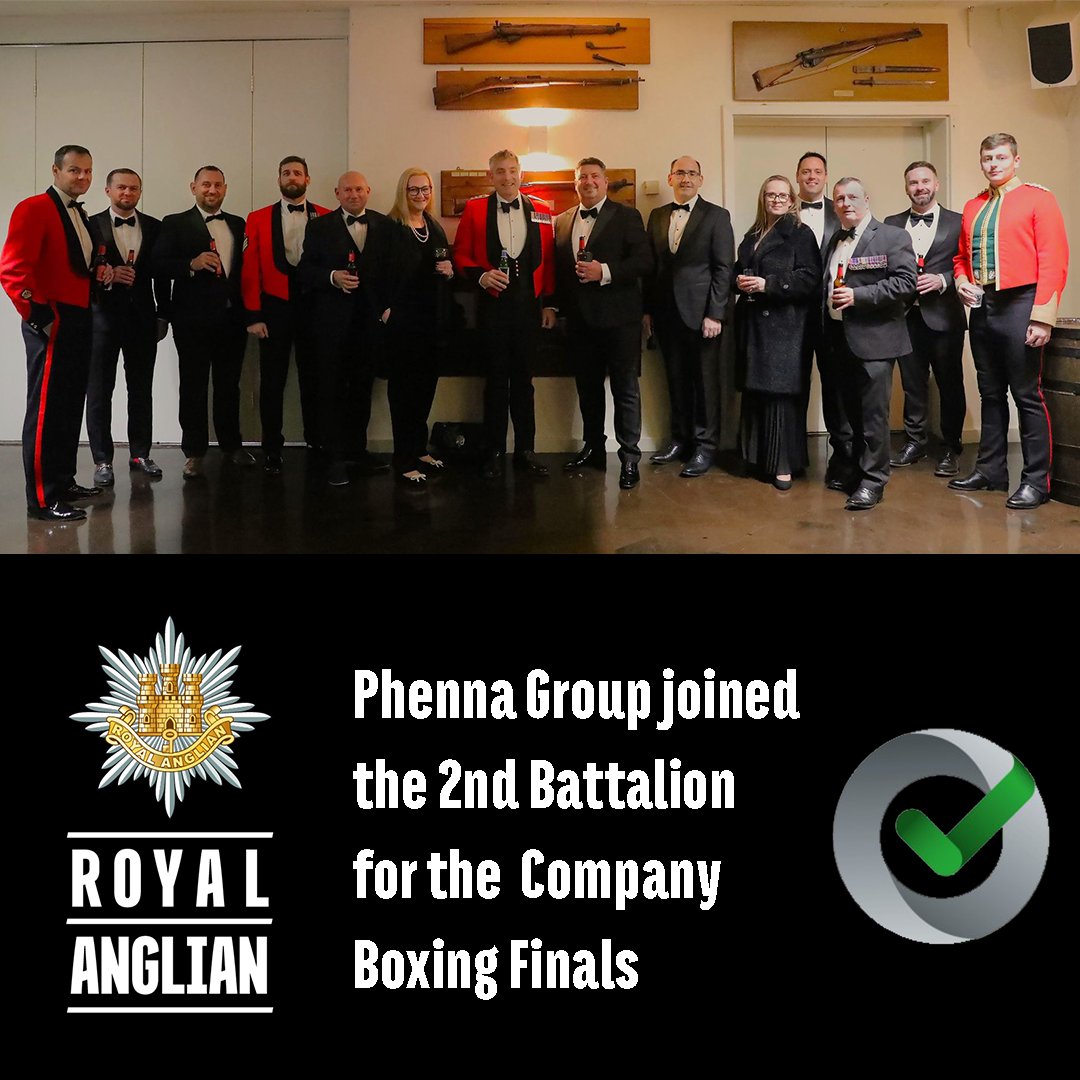 Staff from the Phenna Group recently joined the 2nd Battalion, Royal Anglian Regiment Company Boxing Finals. They donated £10,000 to support the Royal Anglian Regiment Charity for which we are very grateful. 

#RoyalAnglians #veterans #StrengthfromWithin