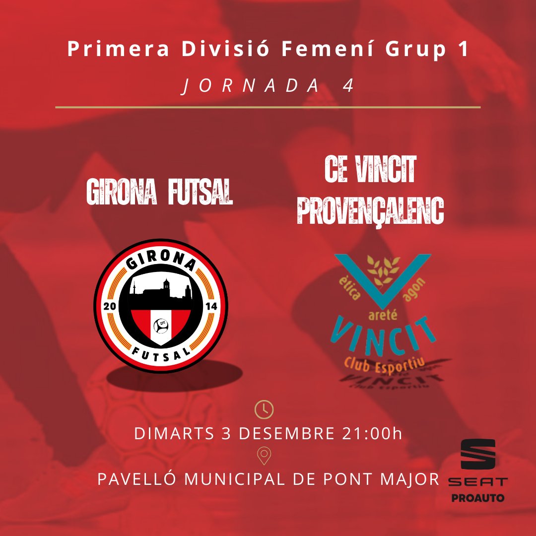 JORNADA 4 | SÈNIOR FEMENÍ 

Partit que va ser aplaçat

📅 Dimarts 3 de desembre
📍Pavelló Pont Major 
⏱ 21h

Vine a animar el nostre equip!!!!

#futsalgirona #futsal #futsal⚽️ #futbolsala #futbolsalacatala #futbolsalacatalunya #girona #orgullgironí #culturadelesforç
