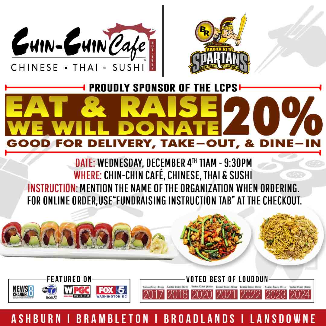 Hope everyone had a great thanksgiving. Let's take a break from cooking and dine-in / order out.:
Please mention Broad Run PTSO when ordering and for online ordering use the "Fundraising Instruction Tab" at checkout!

Thank you for your support!