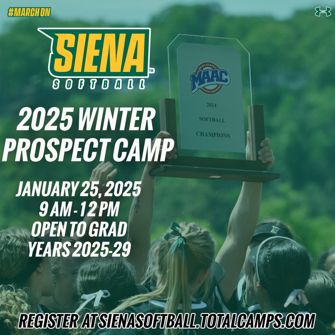 Camping with the champs, anyone? ⛺️ 💍

Join us for our 2025 Winter Prospect Camp on Saturday, Jan. 25 to work on your skills this offseason 💪

More information can be found following the registration below ⬇️

🔗 t.ly/QcsVj

#MarchOn x #SienaSaints x #NCAASoftball