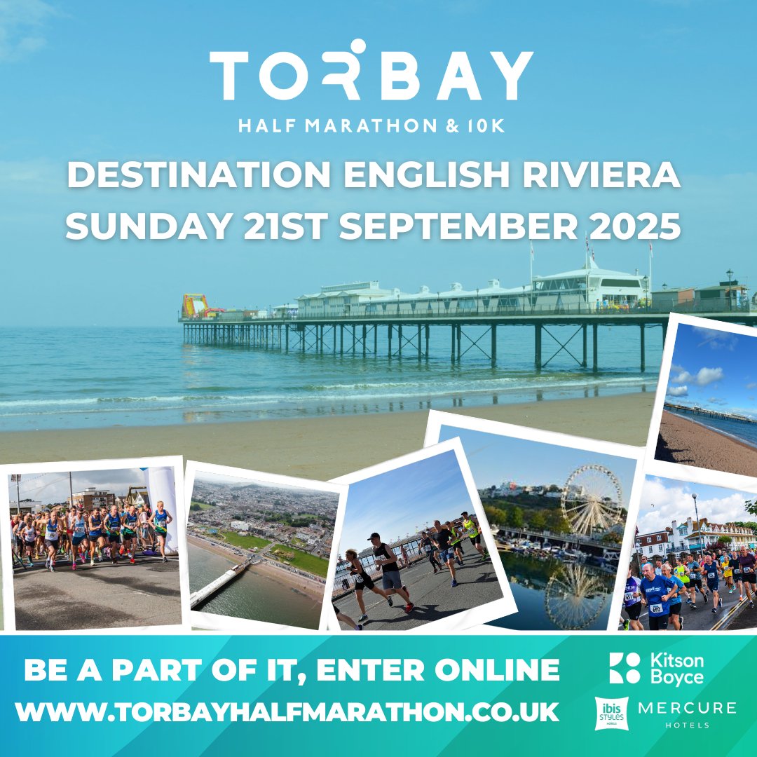 Destination English Riviera! 
Torbay Half Marathon &amp; 10k returns next year on Sunday 21st September, promising stunning coastal views and a vibrant atmosphere. Read the full details of what you can expect for Torbay Half Marathon &amp; 10k next year  torbayhalfmarathon.co.uk/post/destinati…